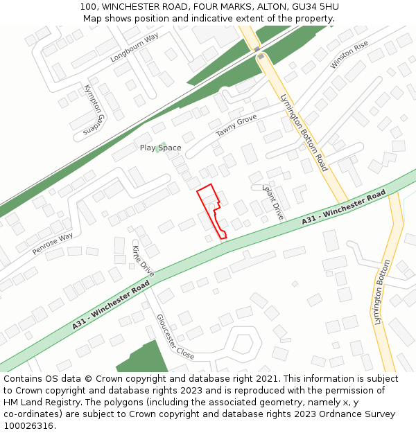 100, WINCHESTER ROAD, FOUR MARKS, ALTON, GU34 5HU: Location map and indicative extent of plot