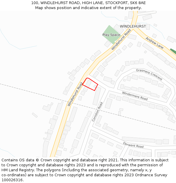 100, WINDLEHURST ROAD, HIGH LANE, STOCKPORT, SK6 8AE: Location map and indicative extent of plot