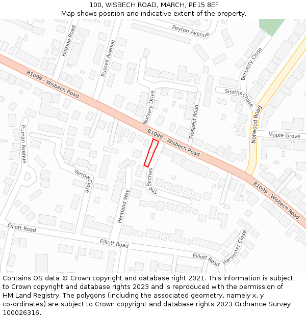 100, WISBECH ROAD, MARCH, PE15 8EF: Location map and indicative extent of plot