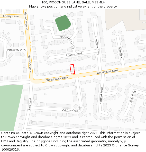 100, WOODHOUSE LANE, SALE, M33 4LH: Location map and indicative extent of plot