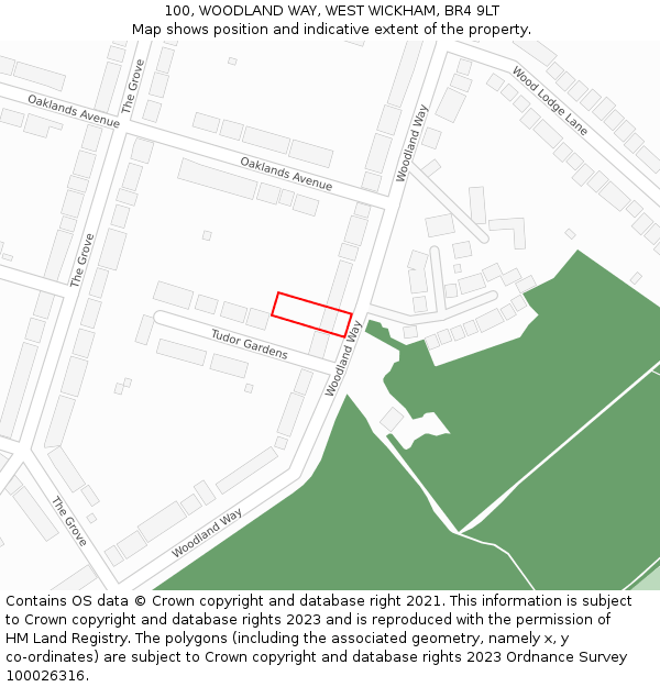 100, WOODLAND WAY, WEST WICKHAM, BR4 9LT: Location map and indicative extent of plot