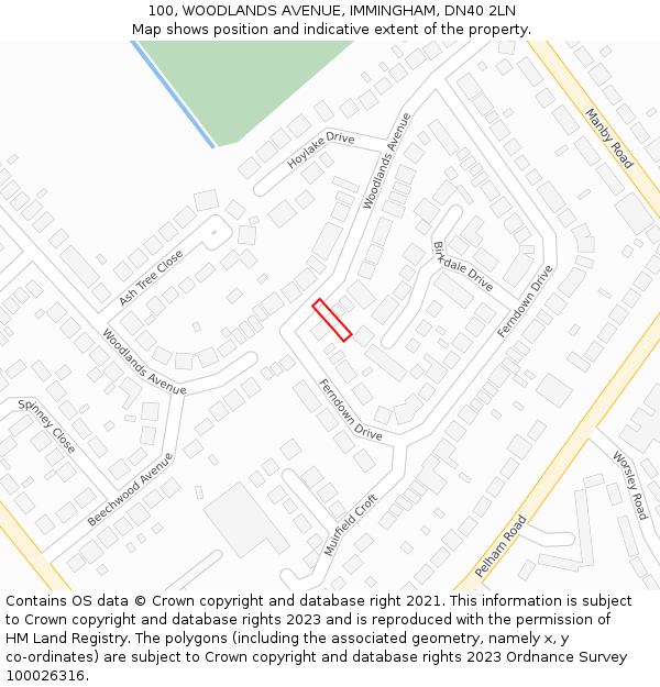 100, WOODLANDS AVENUE, IMMINGHAM, DN40 2LN: Location map and indicative extent of plot