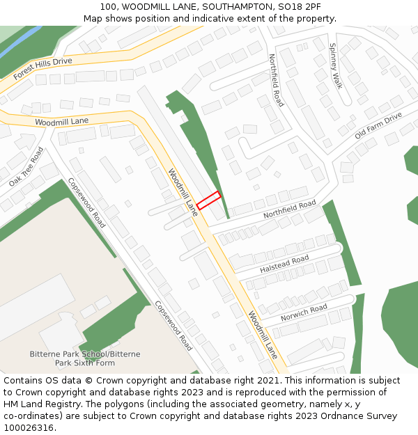 100, WOODMILL LANE, SOUTHAMPTON, SO18 2PF: Location map and indicative extent of plot