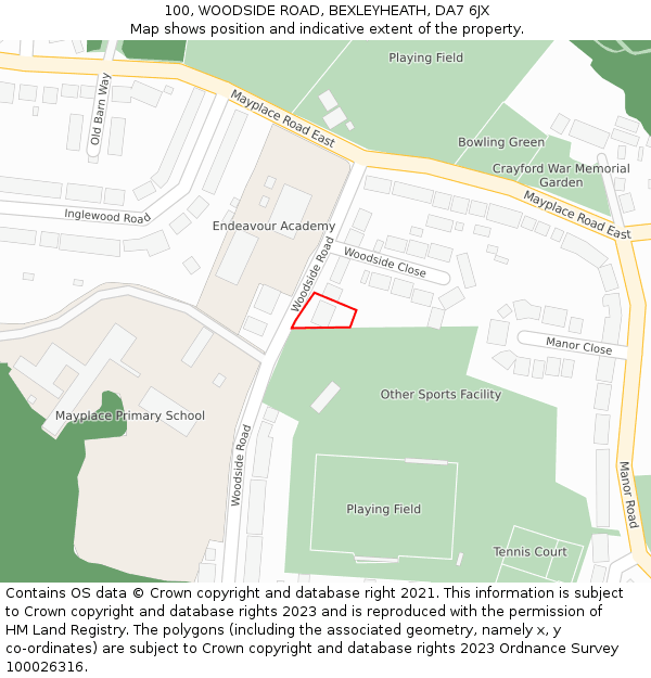 100, WOODSIDE ROAD, BEXLEYHEATH, DA7 6JX: Location map and indicative extent of plot