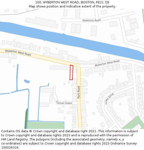 100, WYBERTON WEST ROAD, BOSTON, PE21 7JS: Location map and indicative extent of plot