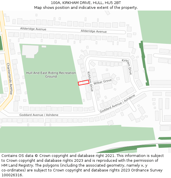 100A, KIRKHAM DRIVE, HULL, HU5 2BT: Location map and indicative extent of plot