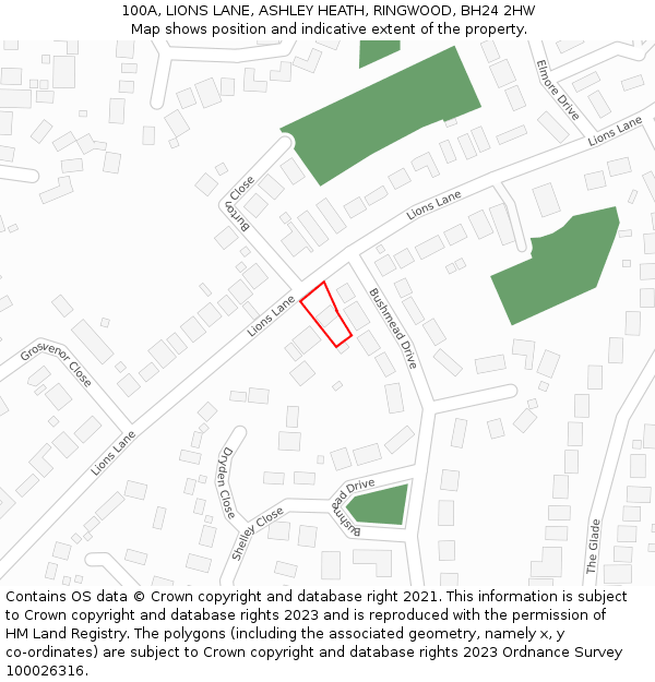 100A, LIONS LANE, ASHLEY HEATH, RINGWOOD, BH24 2HW: Location map and indicative extent of plot