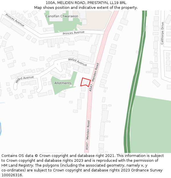 100A, MELIDEN ROAD, PRESTATYN, LL19 8RL: Location map and indicative extent of plot