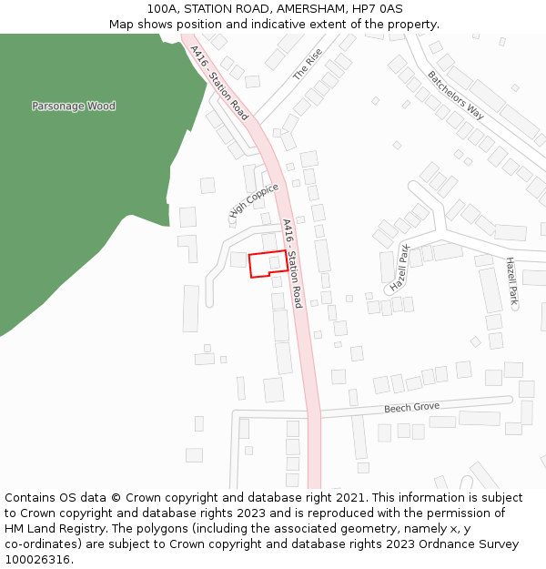 100A, STATION ROAD, AMERSHAM, HP7 0AS: Location map and indicative extent of plot