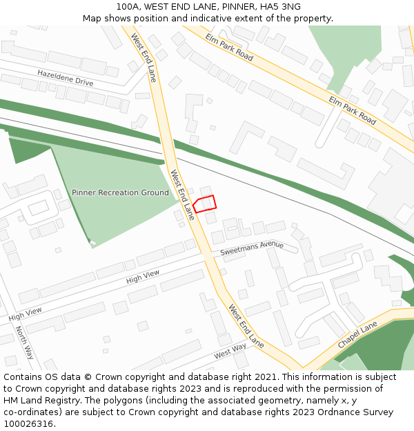 100A, WEST END LANE, PINNER, HA5 3NG: Location map and indicative extent of plot