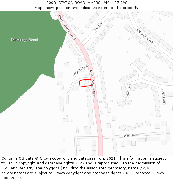 100B, STATION ROAD, AMERSHAM, HP7 0AS: Location map and indicative extent of plot