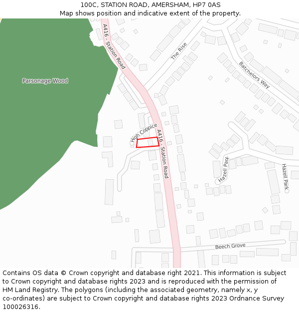 100C, STATION ROAD, AMERSHAM, HP7 0AS: Location map and indicative extent of plot