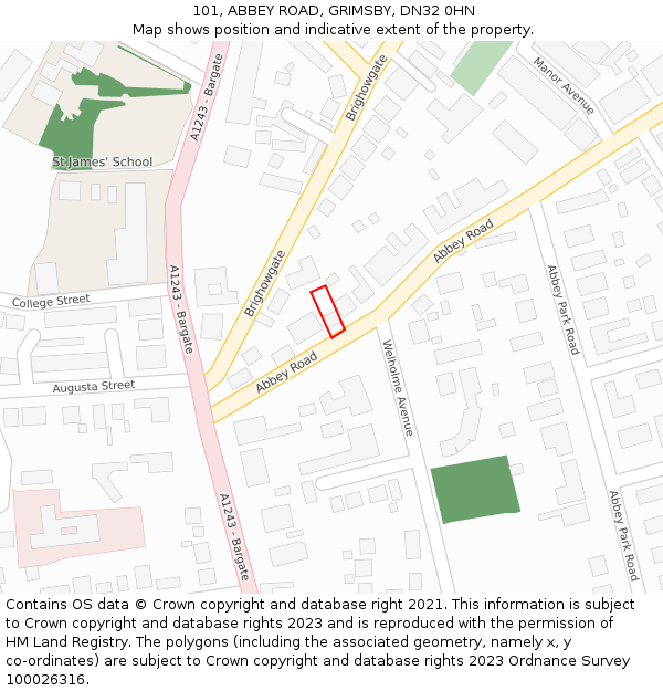 101, ABBEY ROAD, GRIMSBY, DN32 0HN: Location map and indicative extent of plot