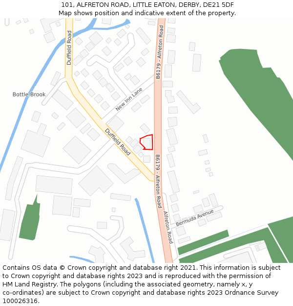 101, ALFRETON ROAD, LITTLE EATON, DERBY, DE21 5DF: Location map and indicative extent of plot