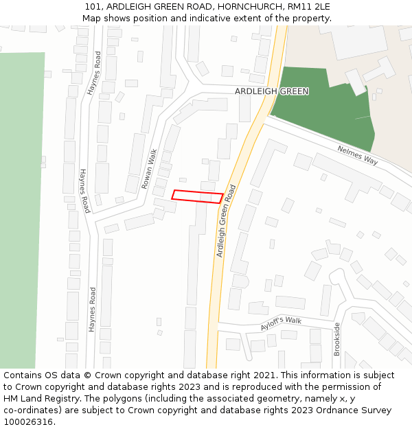 101, ARDLEIGH GREEN ROAD, HORNCHURCH, RM11 2LE: Location map and indicative extent of plot