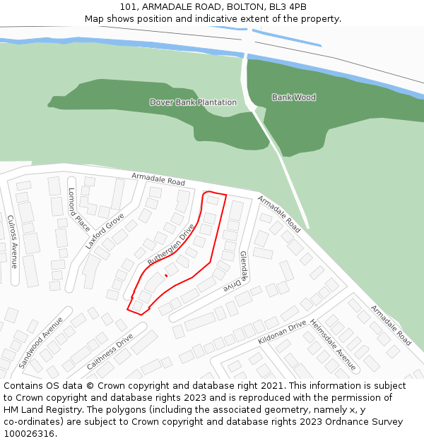 101, ARMADALE ROAD, BOLTON, BL3 4PB: Location map and indicative extent of plot