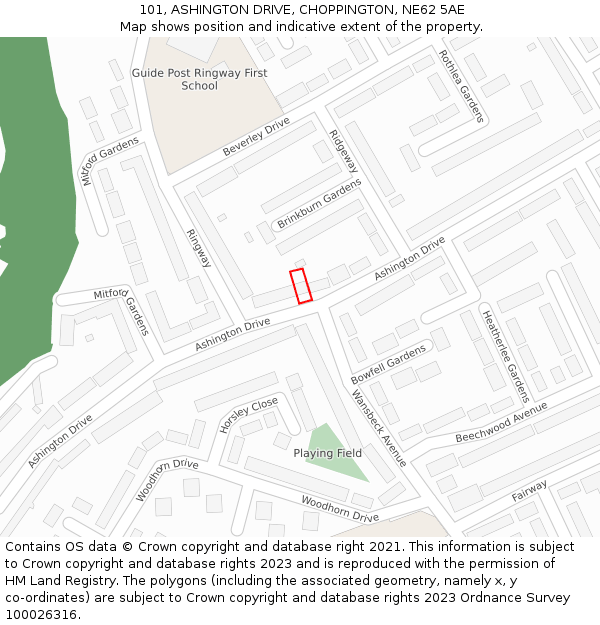 101, ASHINGTON DRIVE, CHOPPINGTON, NE62 5AE: Location map and indicative extent of plot