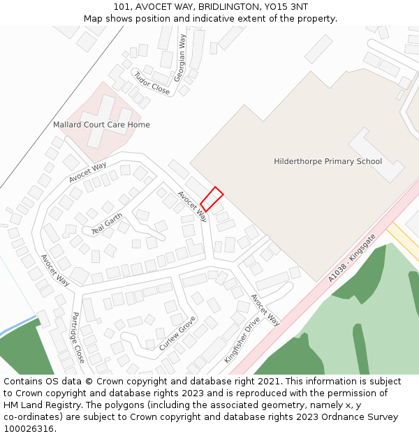101, AVOCET WAY, BRIDLINGTON, YO15 3NT: Location map and indicative extent of plot