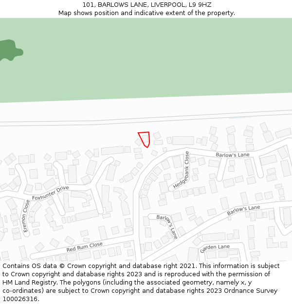 101, BARLOWS LANE, LIVERPOOL, L9 9HZ: Location map and indicative extent of plot