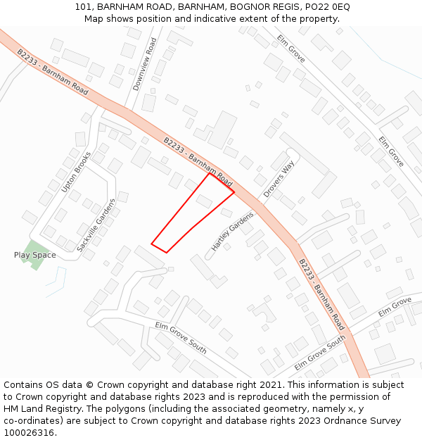 101, BARNHAM ROAD, BARNHAM, BOGNOR REGIS, PO22 0EQ: Location map and indicative extent of plot