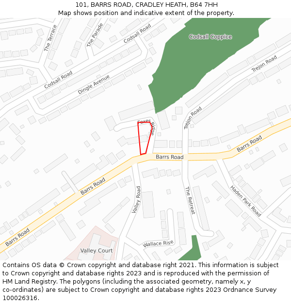 101, BARRS ROAD, CRADLEY HEATH, B64 7HH: Location map and indicative extent of plot