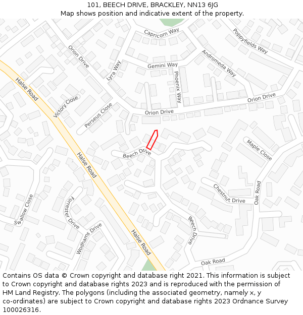 101, BEECH DRIVE, BRACKLEY, NN13 6JG: Location map and indicative extent of plot