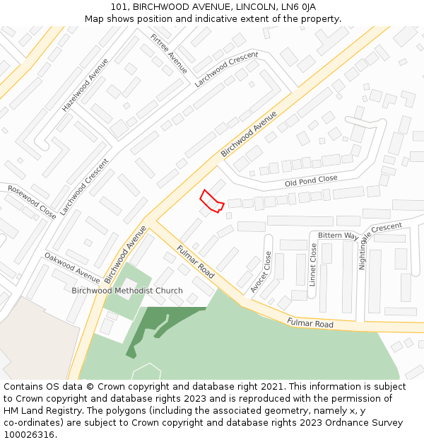 101, BIRCHWOOD AVENUE, LINCOLN, LN6 0JA: Location map and indicative extent of plot