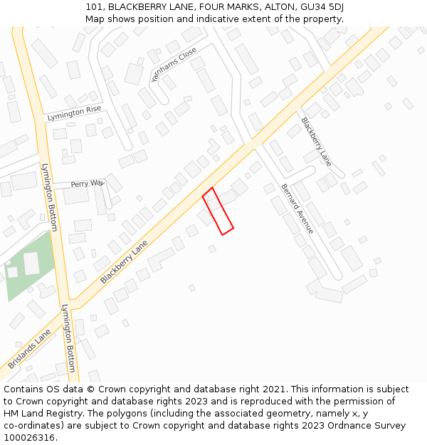 101, BLACKBERRY LANE, FOUR MARKS, ALTON, GU34 5DJ: Location map and indicative extent of plot