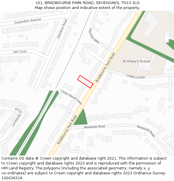 101, BRADBOURNE PARK ROAD, SEVENOAKS, TN13 3LG: Location map and indicative extent of plot