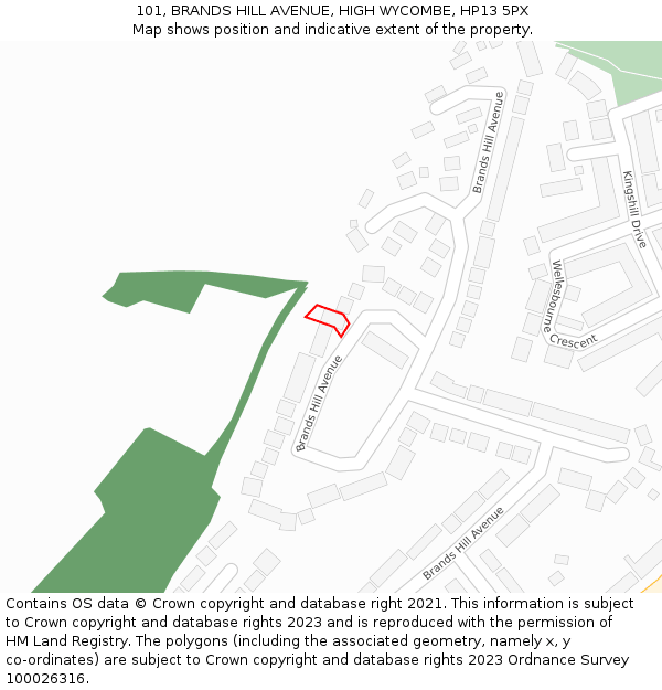 101, BRANDS HILL AVENUE, HIGH WYCOMBE, HP13 5PX: Location map and indicative extent of plot