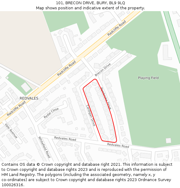 101, BRECON DRIVE, BURY, BL9 9LQ: Location map and indicative extent of plot