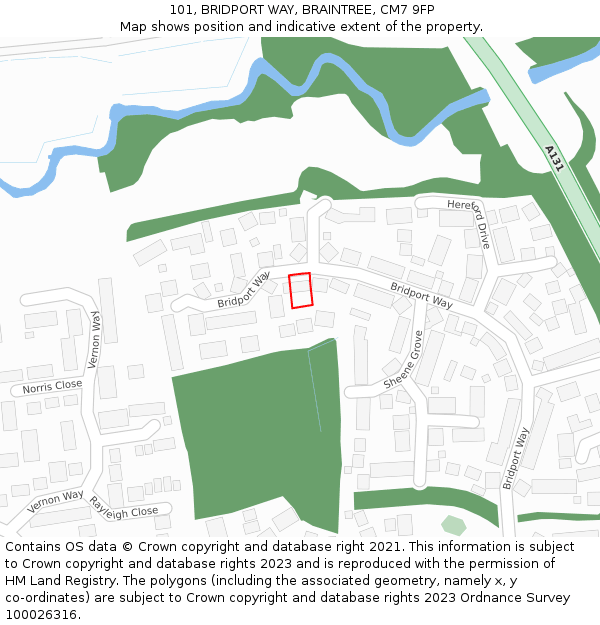 101, BRIDPORT WAY, BRAINTREE, CM7 9FP: Location map and indicative extent of plot