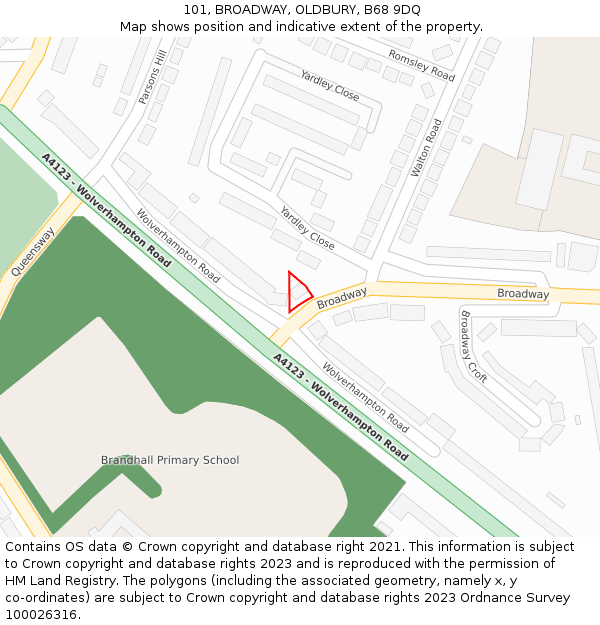 101, BROADWAY, OLDBURY, B68 9DQ: Location map and indicative extent of plot