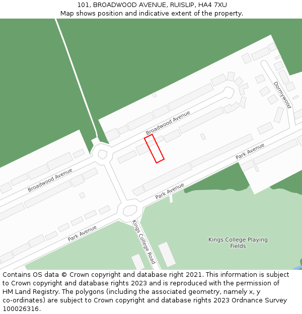 101, BROADWOOD AVENUE, RUISLIP, HA4 7XU: Location map and indicative extent of plot