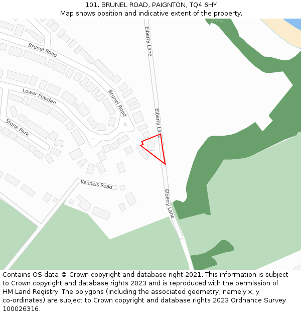 101, BRUNEL ROAD, PAIGNTON, TQ4 6HY: Location map and indicative extent of plot