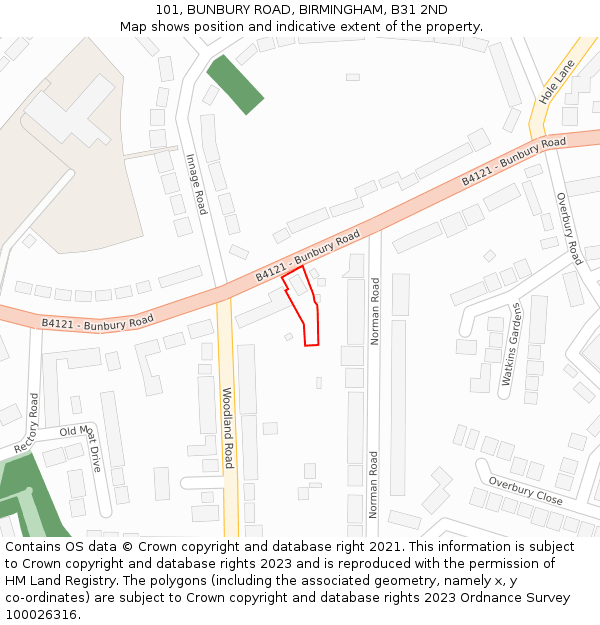 101, BUNBURY ROAD, BIRMINGHAM, B31 2ND: Location map and indicative extent of plot