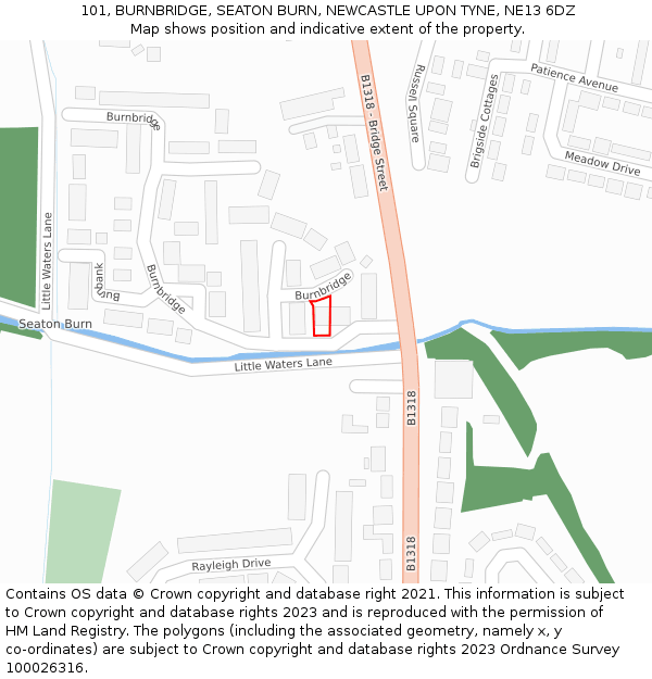 101, BURNBRIDGE, SEATON BURN, NEWCASTLE UPON TYNE, NE13 6DZ: Location map and indicative extent of plot