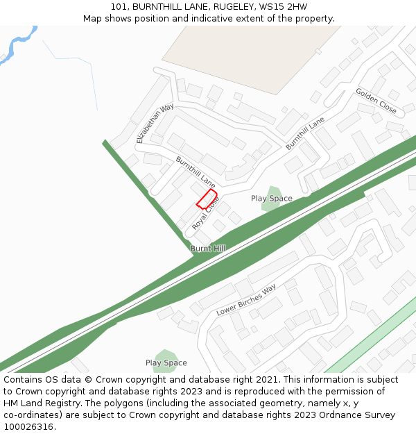 101, BURNTHILL LANE, RUGELEY, WS15 2HW: Location map and indicative extent of plot