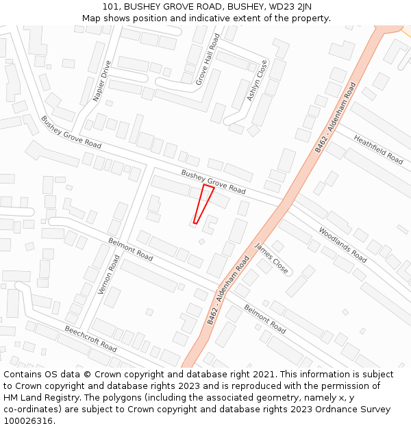 101, BUSHEY GROVE ROAD, BUSHEY, WD23 2JN: Location map and indicative extent of plot