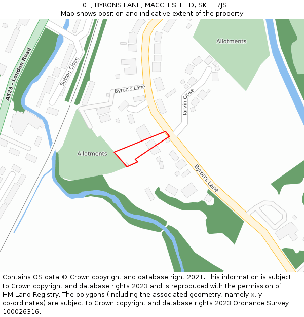 101, BYRONS LANE, MACCLESFIELD, SK11 7JS: Location map and indicative extent of plot