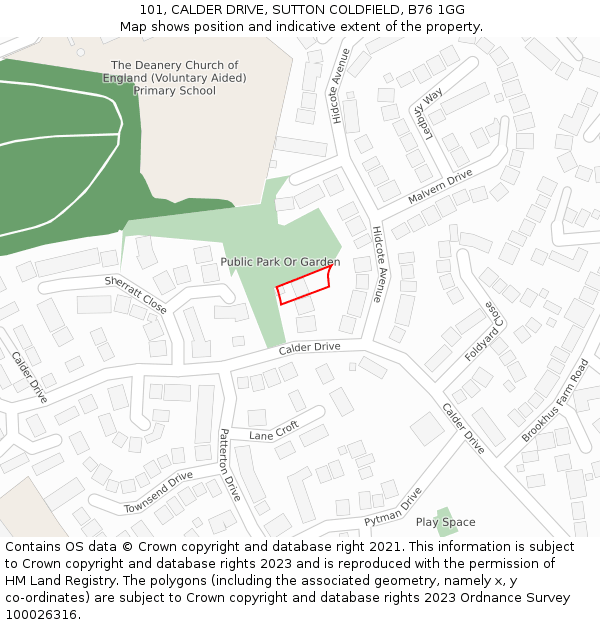 101, CALDER DRIVE, SUTTON COLDFIELD, B76 1GG: Location map and indicative extent of plot