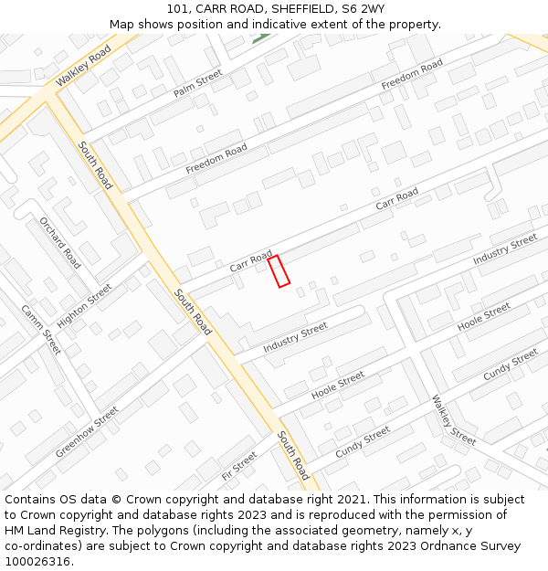 101, CARR ROAD, SHEFFIELD, S6 2WY: Location map and indicative extent of plot