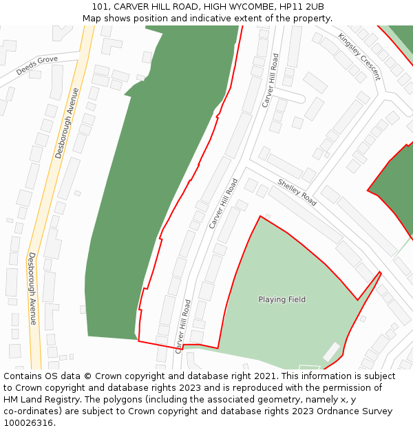 101, CARVER HILL ROAD, HIGH WYCOMBE, HP11 2UB: Location map and indicative extent of plot