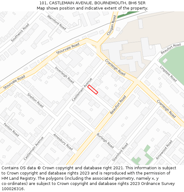 101, CASTLEMAIN AVENUE, BOURNEMOUTH, BH6 5ER: Location map and indicative extent of plot