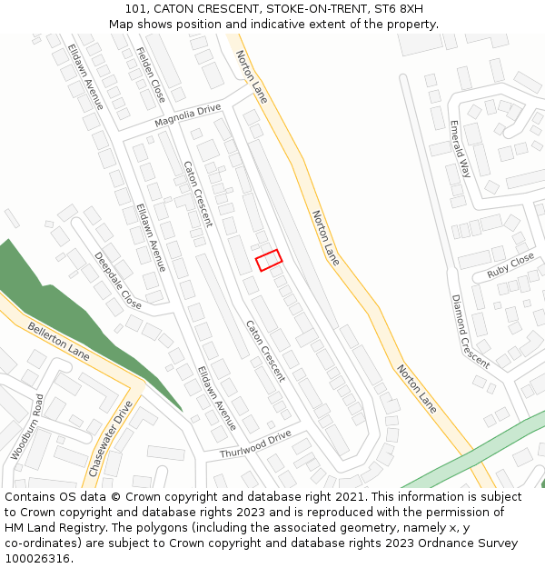 101, CATON CRESCENT, STOKE-ON-TRENT, ST6 8XH: Location map and indicative extent of plot