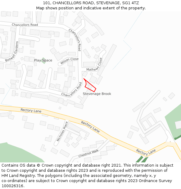 101, CHANCELLORS ROAD, STEVENAGE, SG1 4TZ: Location map and indicative extent of plot