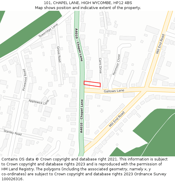 101, CHAPEL LANE, HIGH WYCOMBE, HP12 4BS: Location map and indicative extent of plot