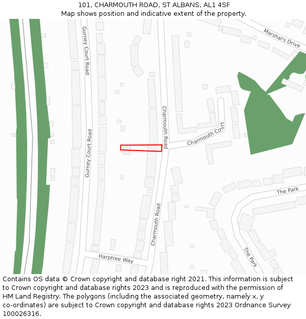 101, CHARMOUTH ROAD, ST ALBANS, AL1 4SF: Location map and indicative extent of plot