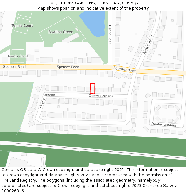 101, CHERRY GARDENS, HERNE BAY, CT6 5QY: Location map and indicative extent of plot