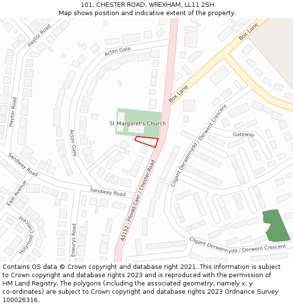 101, CHESTER ROAD, WREXHAM, LL11 2SH: Location map and indicative extent of plot